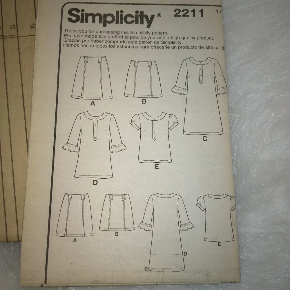 SIMPLICITY 2211 Sz 6-14 Lisette Sew Your Style Market Dress Tunic Skirt Blouse